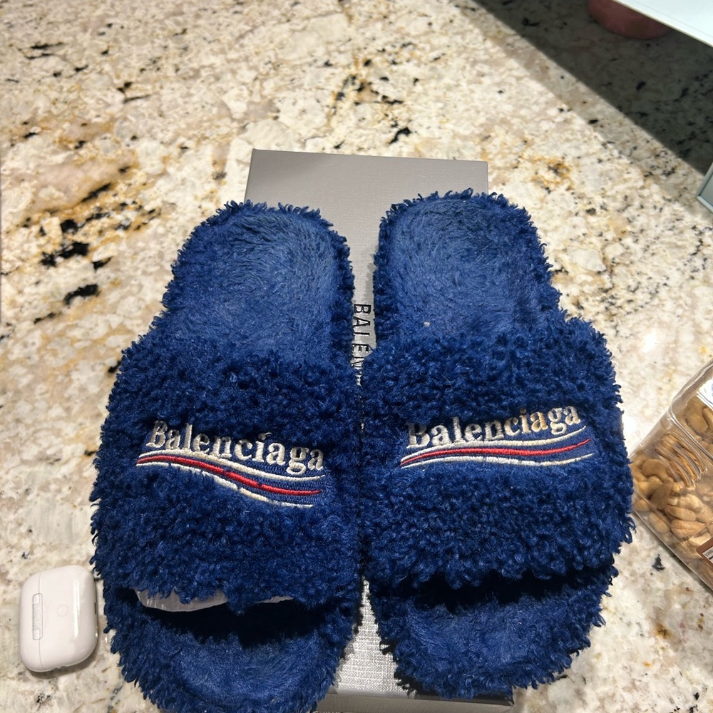 Balenciaga Blue Furry Slides